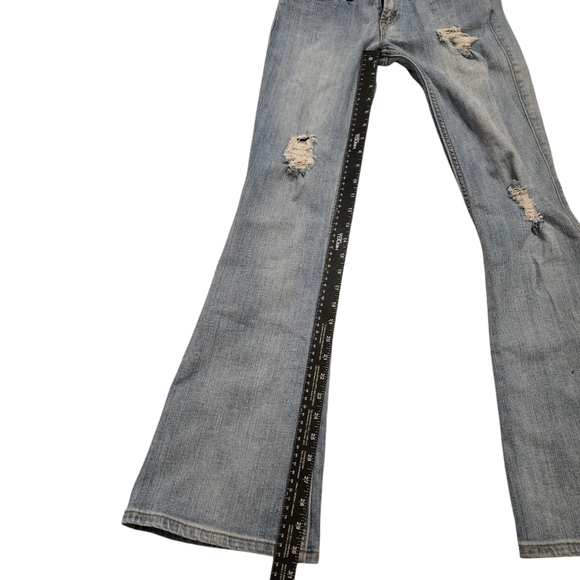 Levis 524 Too Superlow Jeans Womens 5M 28 x 30 Denim Blue Flare Y2K Distressed - Picture 10 of 15